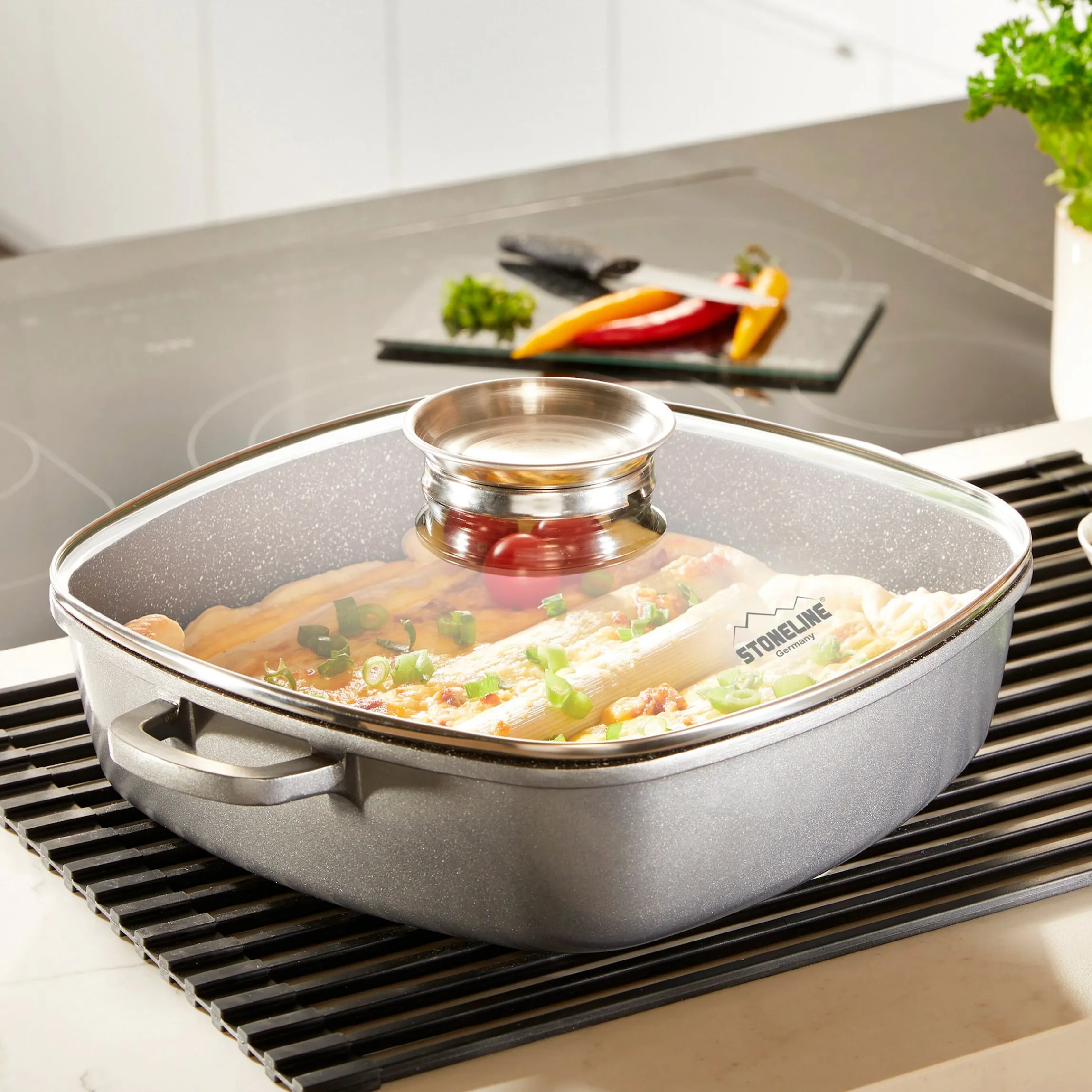 STONELINE Servierpfanne Eckig 32 cm | mit Deckel