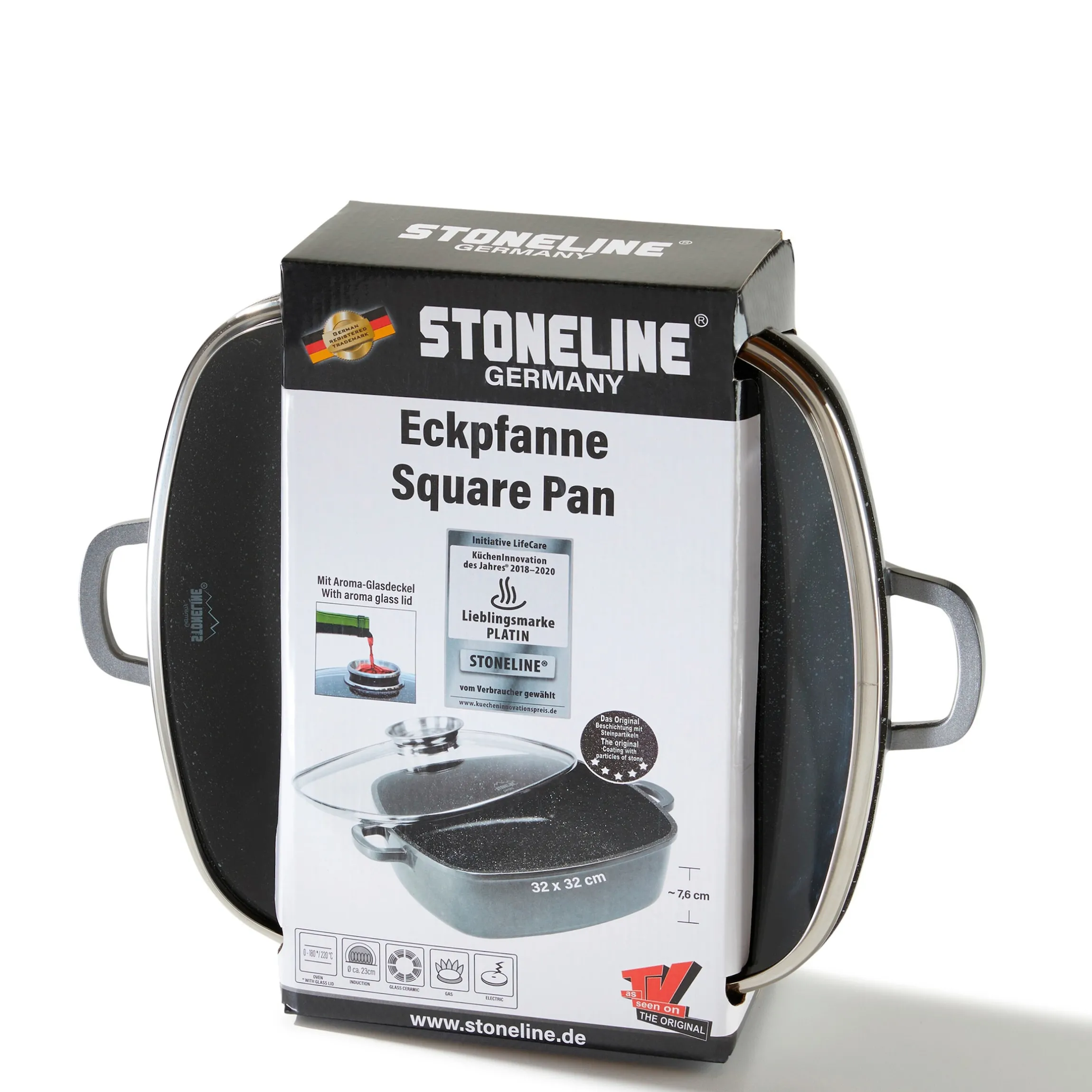 STONELINE Servierpfanne Eckig 32 cm | mit Deckel