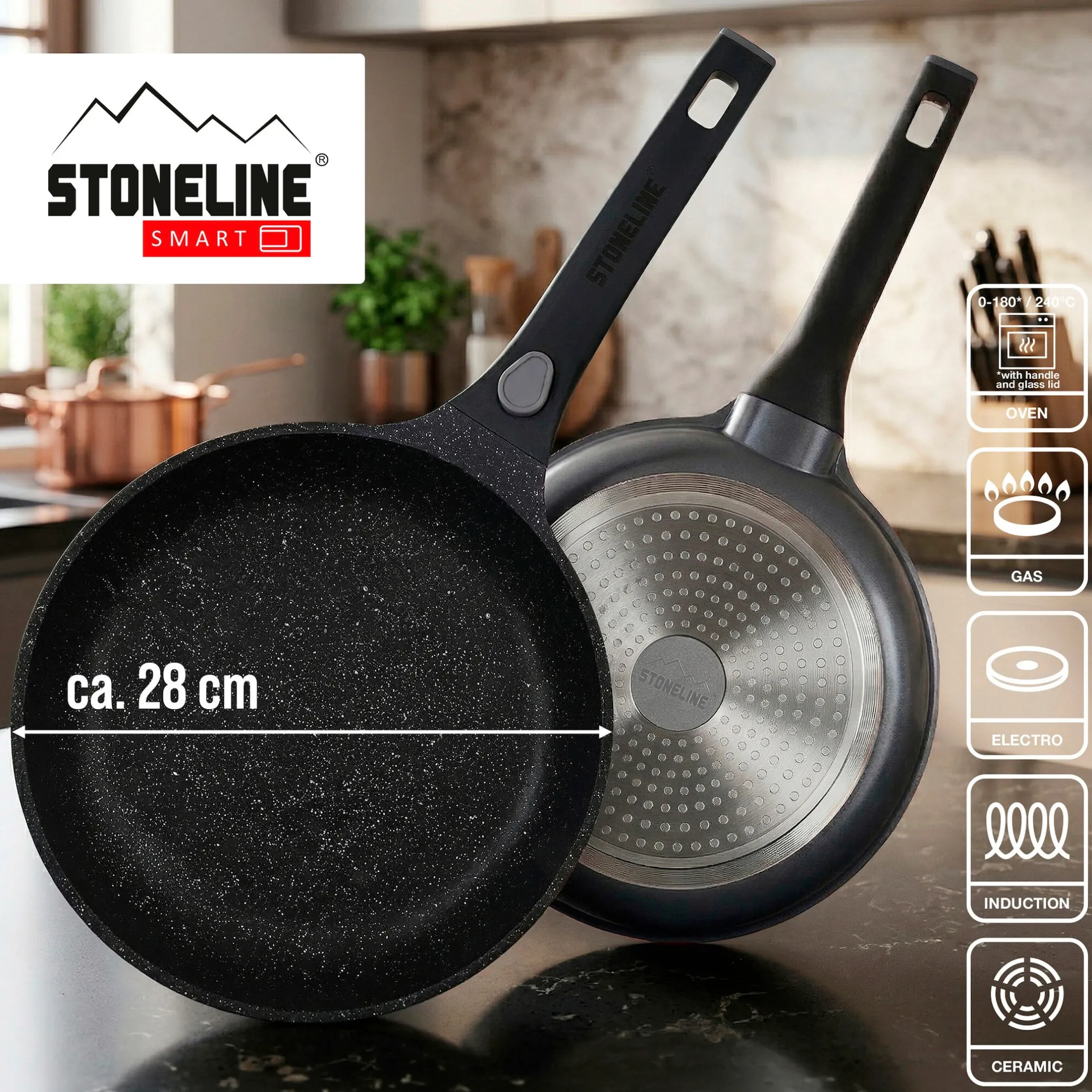 STONELINE SMART Bratpfanne 28 cm | ohne Deckel - Grau