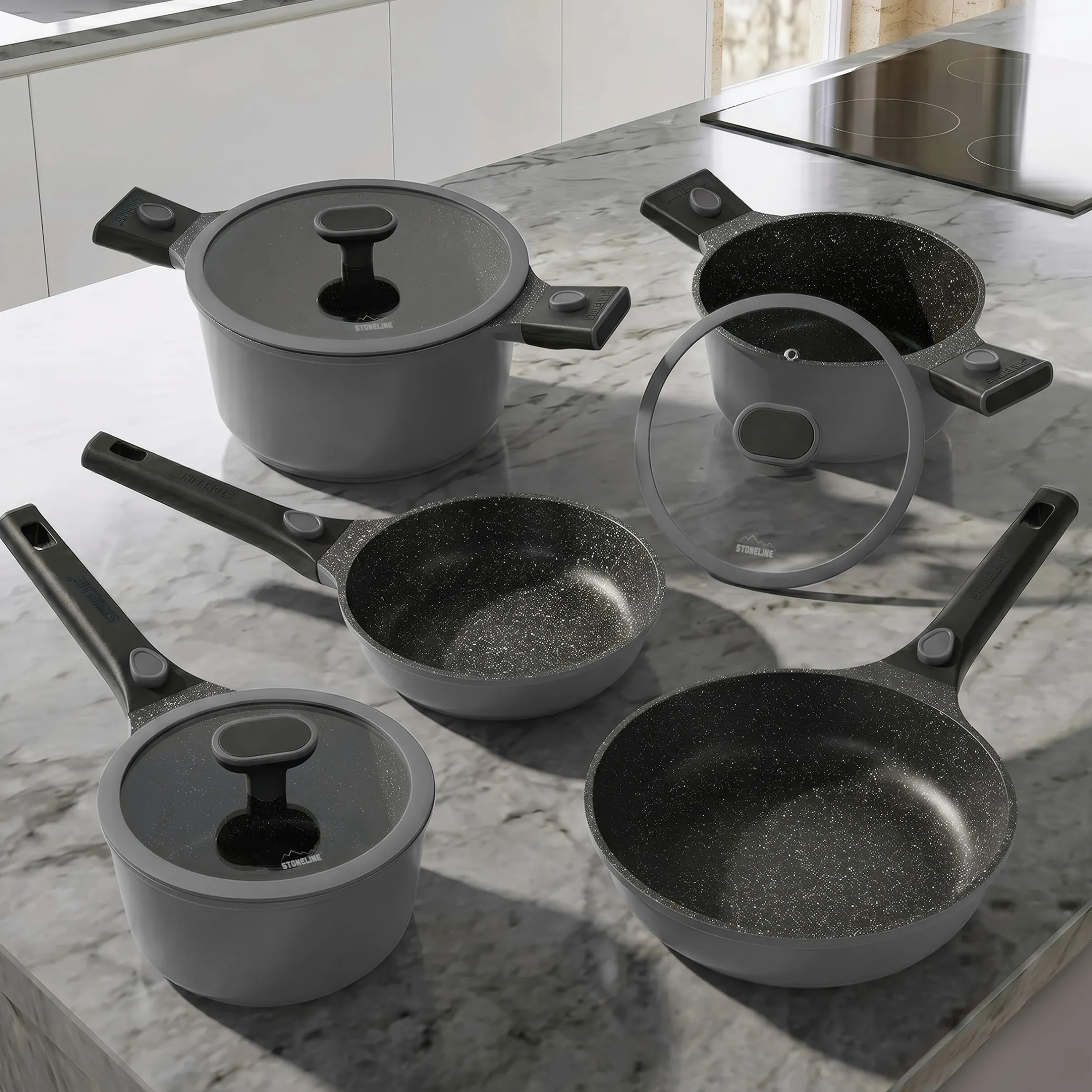 STONELINE SMART Kochgeschirr-Set 8-teilig 18/20/24 | mit Deckeln - Grau