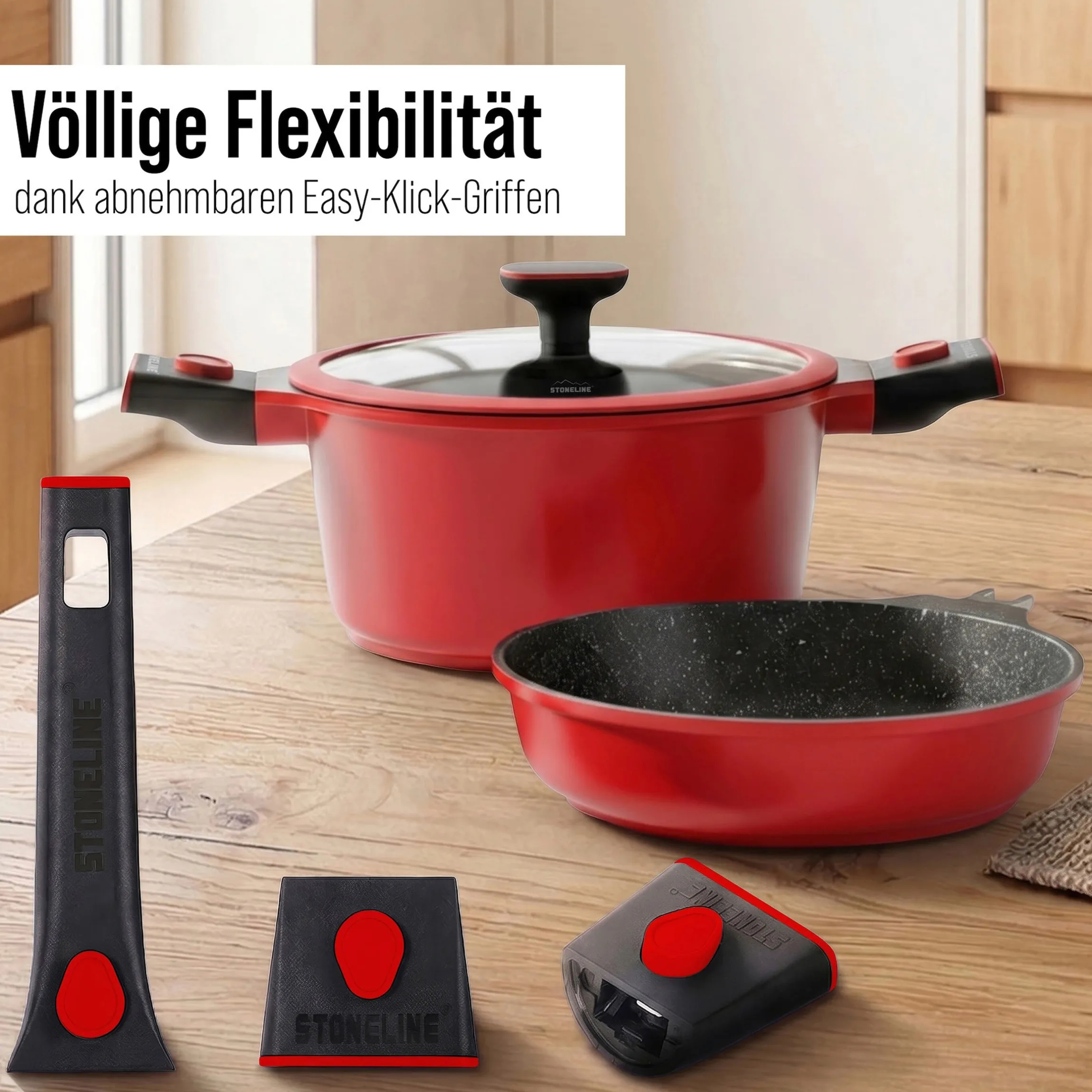 STONELINE SMART Kochgeschirr-Set 8-teilig 18/20/24 | mit Deckeln - Rot
