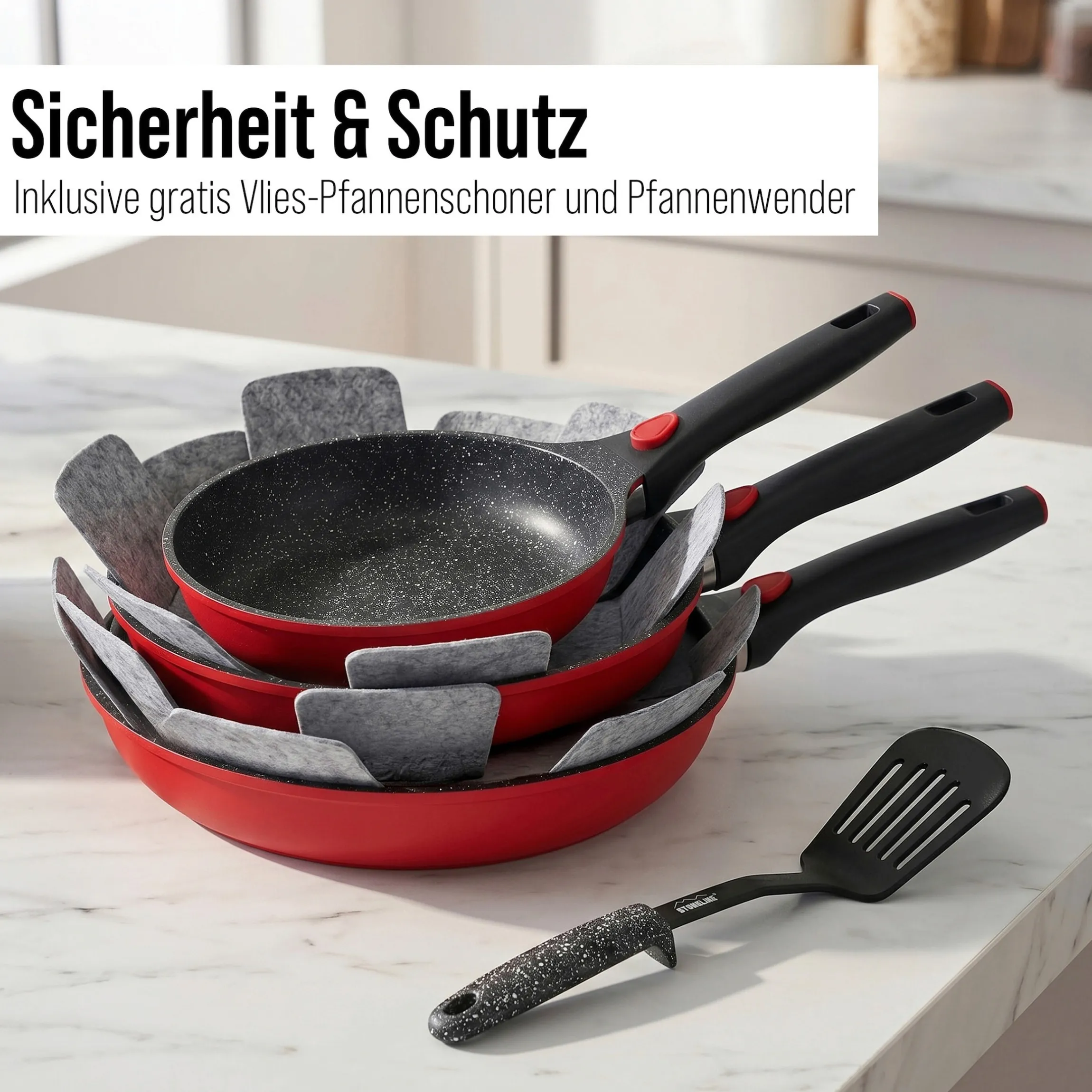 STONELINE SMART Pfannen-Set 6-teilig 20/24/28 | ohne Deckel - Rot