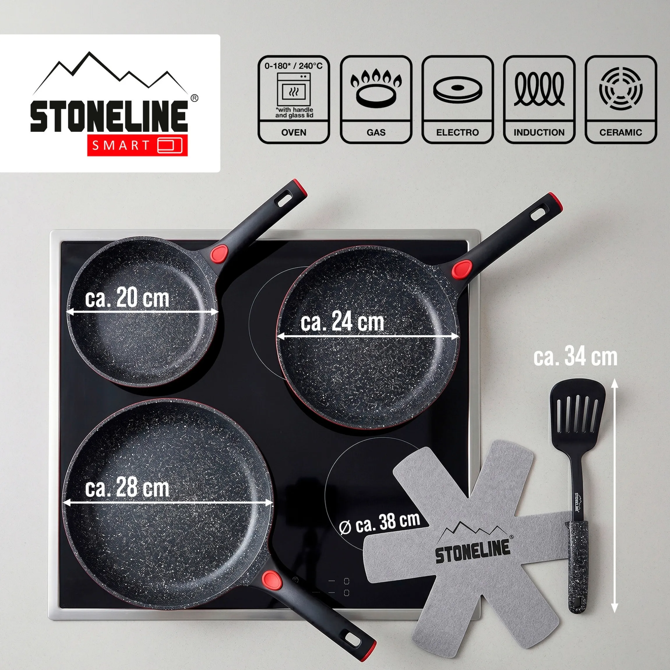 STONELINE SMART Pfannen-Set 6-teilig 20/24/28 | ohne Deckel - Rot