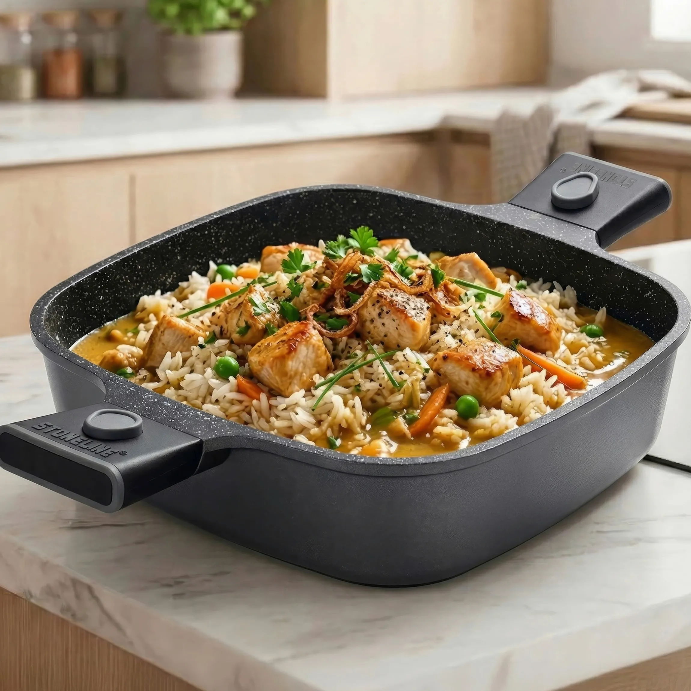 STONELINE SMART Servierpfanne Eckig 24 cm | mit Deckel