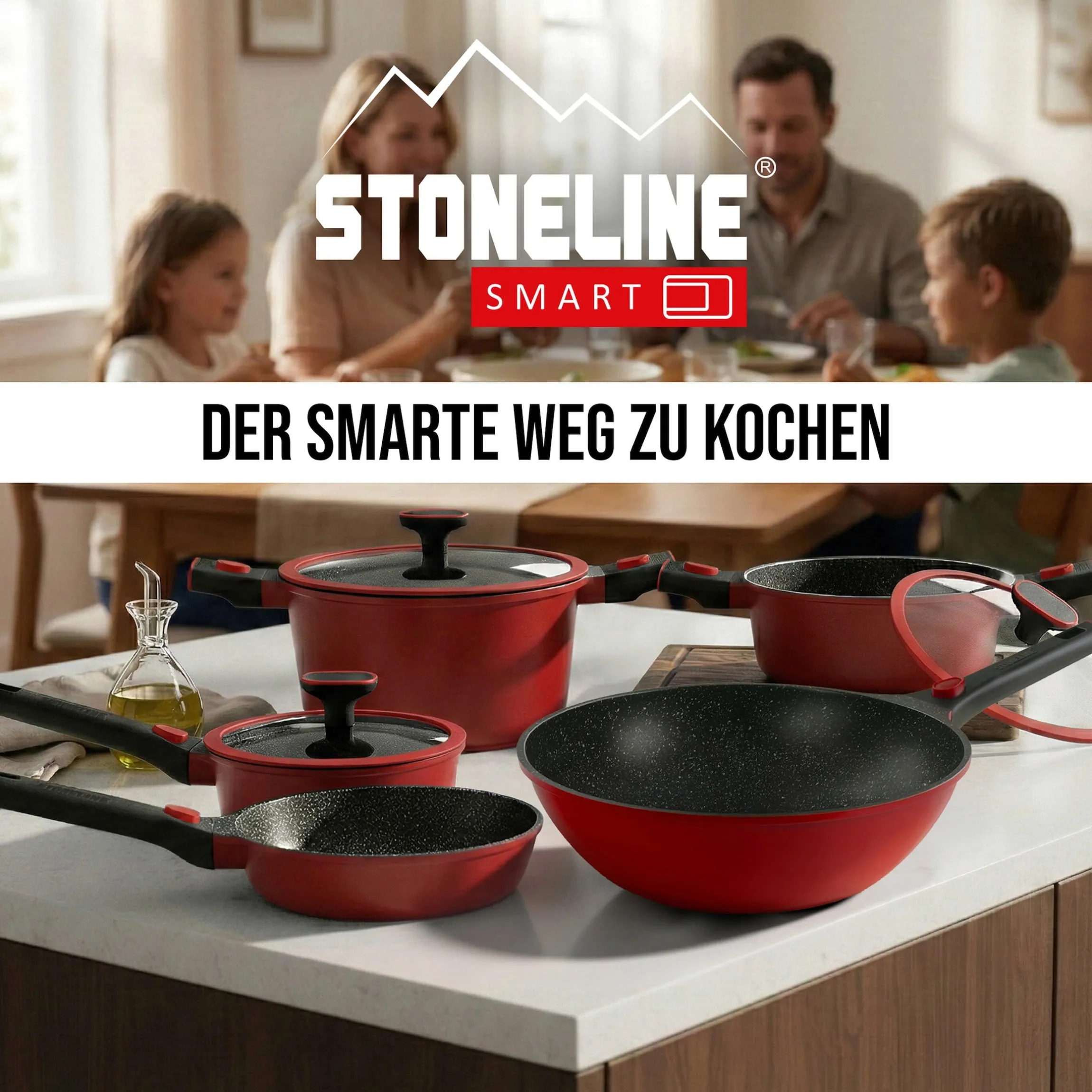 STONELINE SMART Wokpfanne 30 cm | mit Deckel - Rot