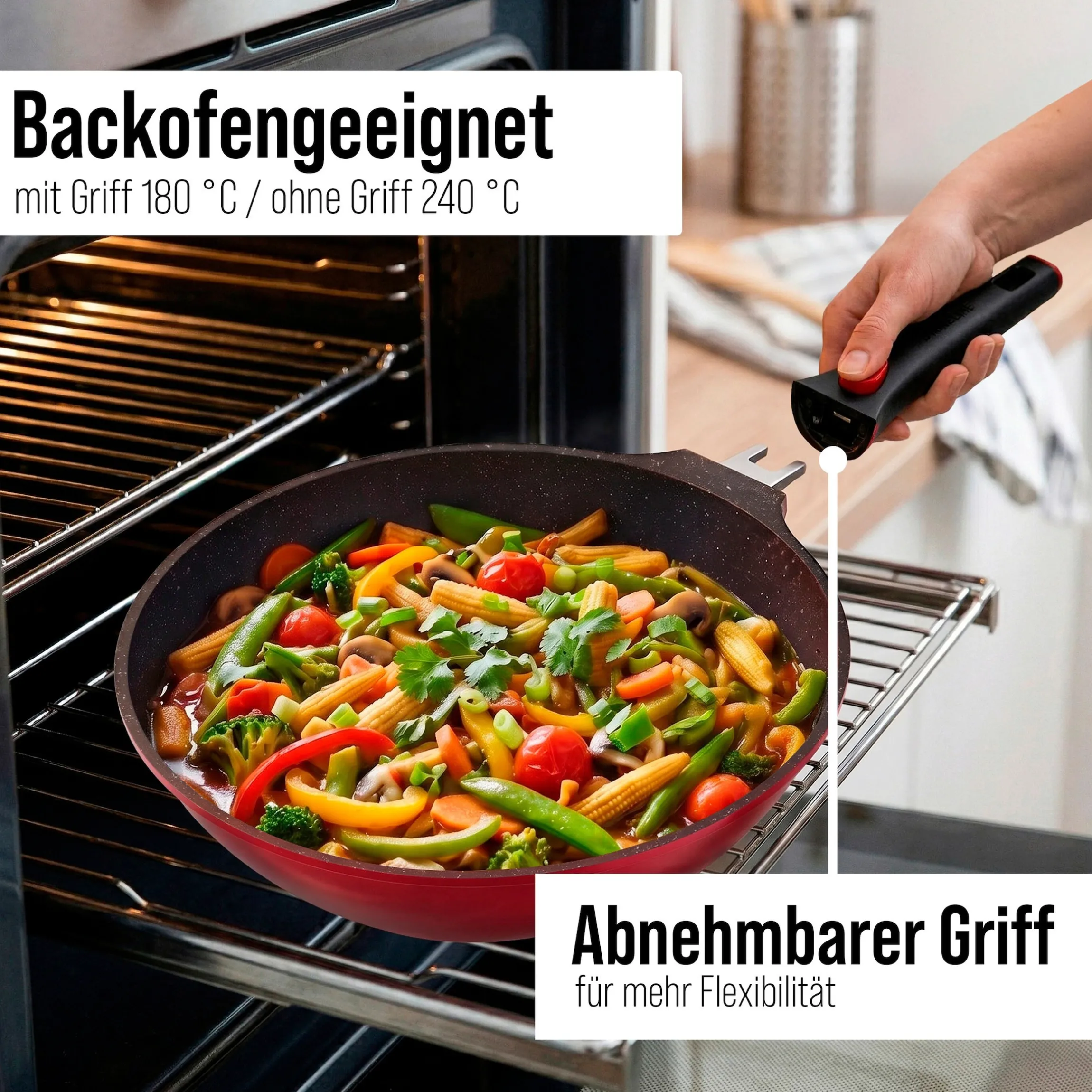 STONELINE SMART Wokpfanne 30 cm | mit Deckel - Rot