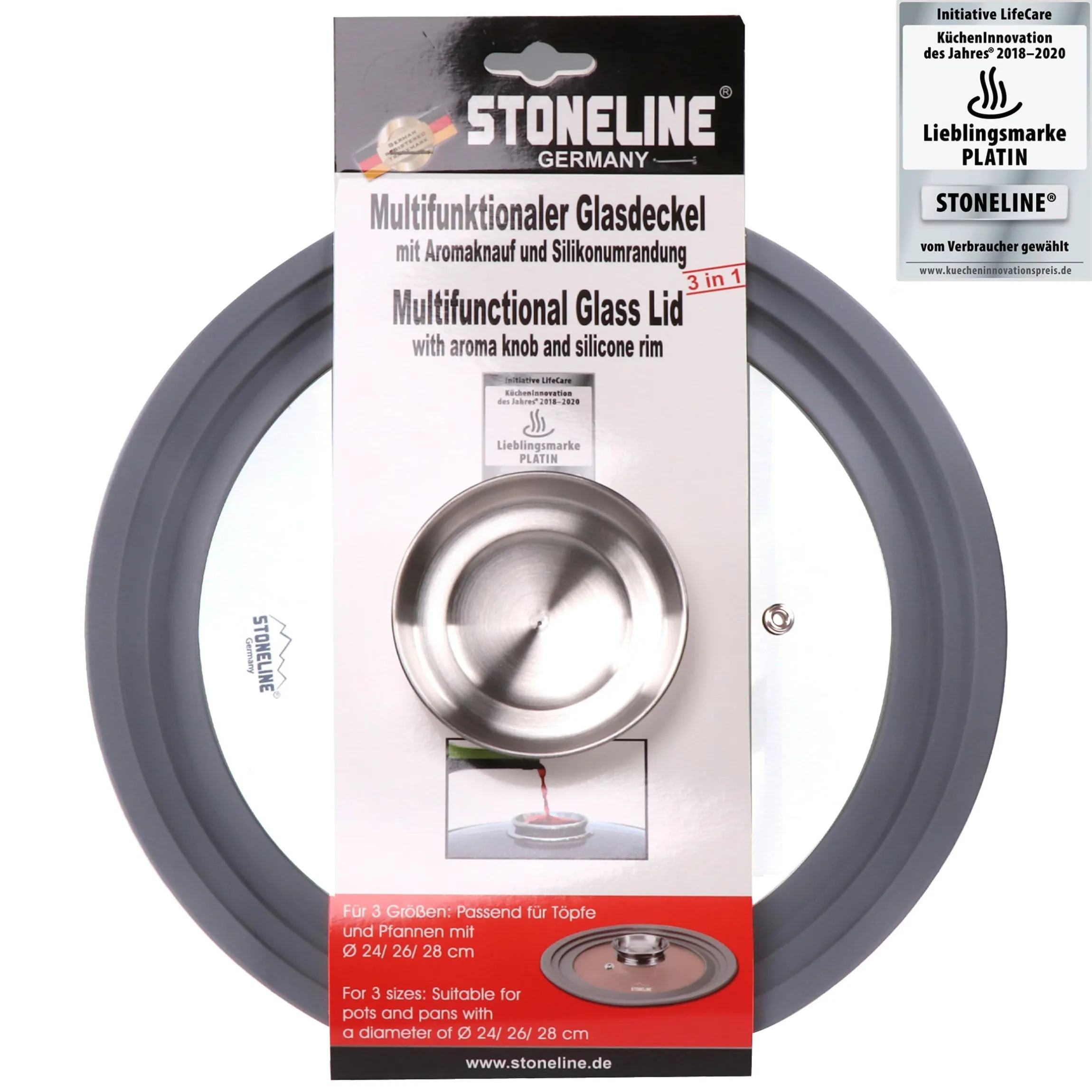 STONELINE Universal Glasdeckel 16/18/20 mit Aroma-Funktion | Grau