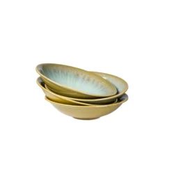 Suppenteller-Set, Steinzeug Flussufer blau, grün, weiß