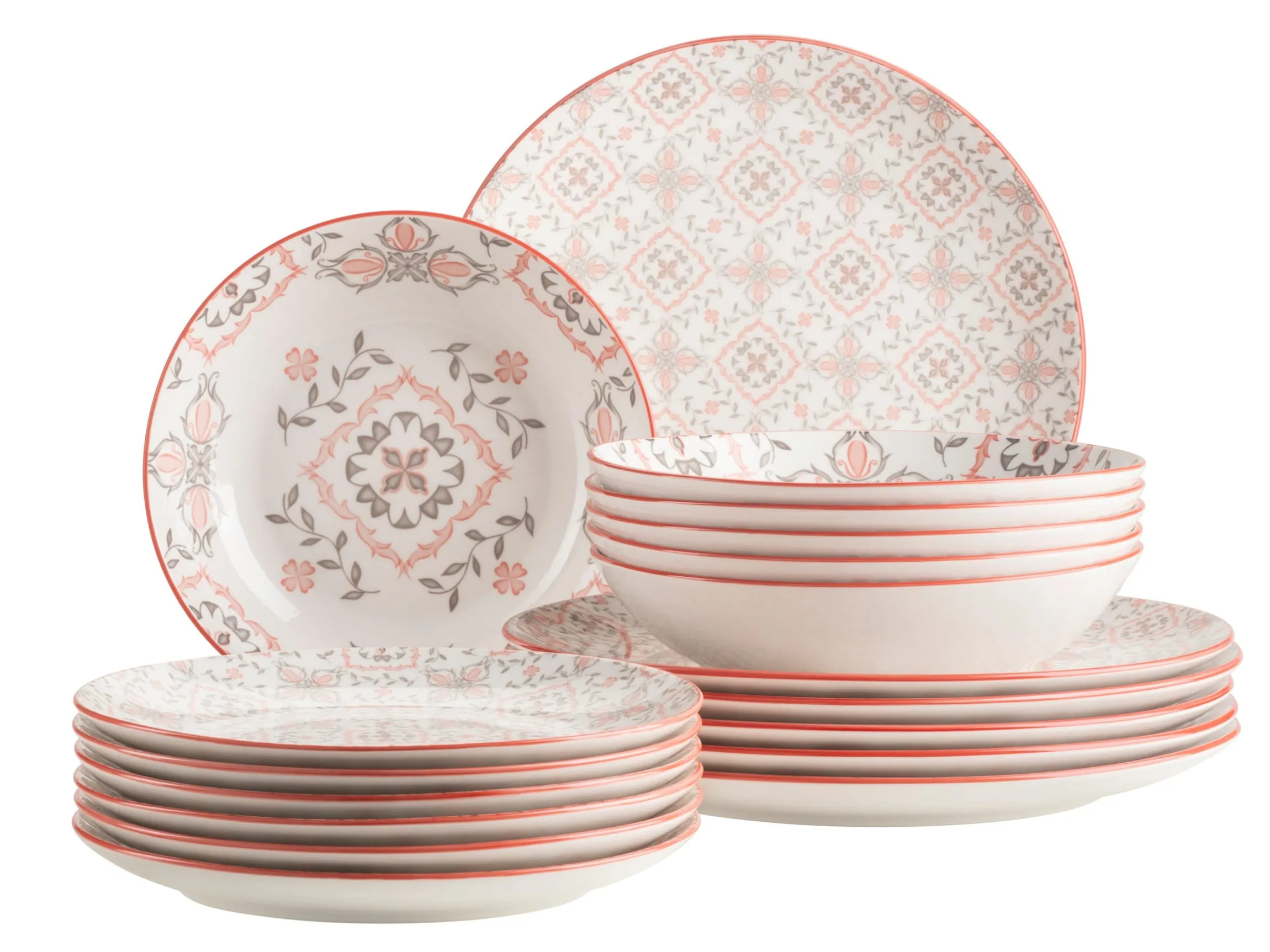 Teller Set, Porzellan Granada Grau / Rot