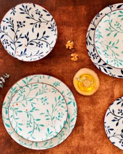 Teller Set, Porzellan Olive Blau