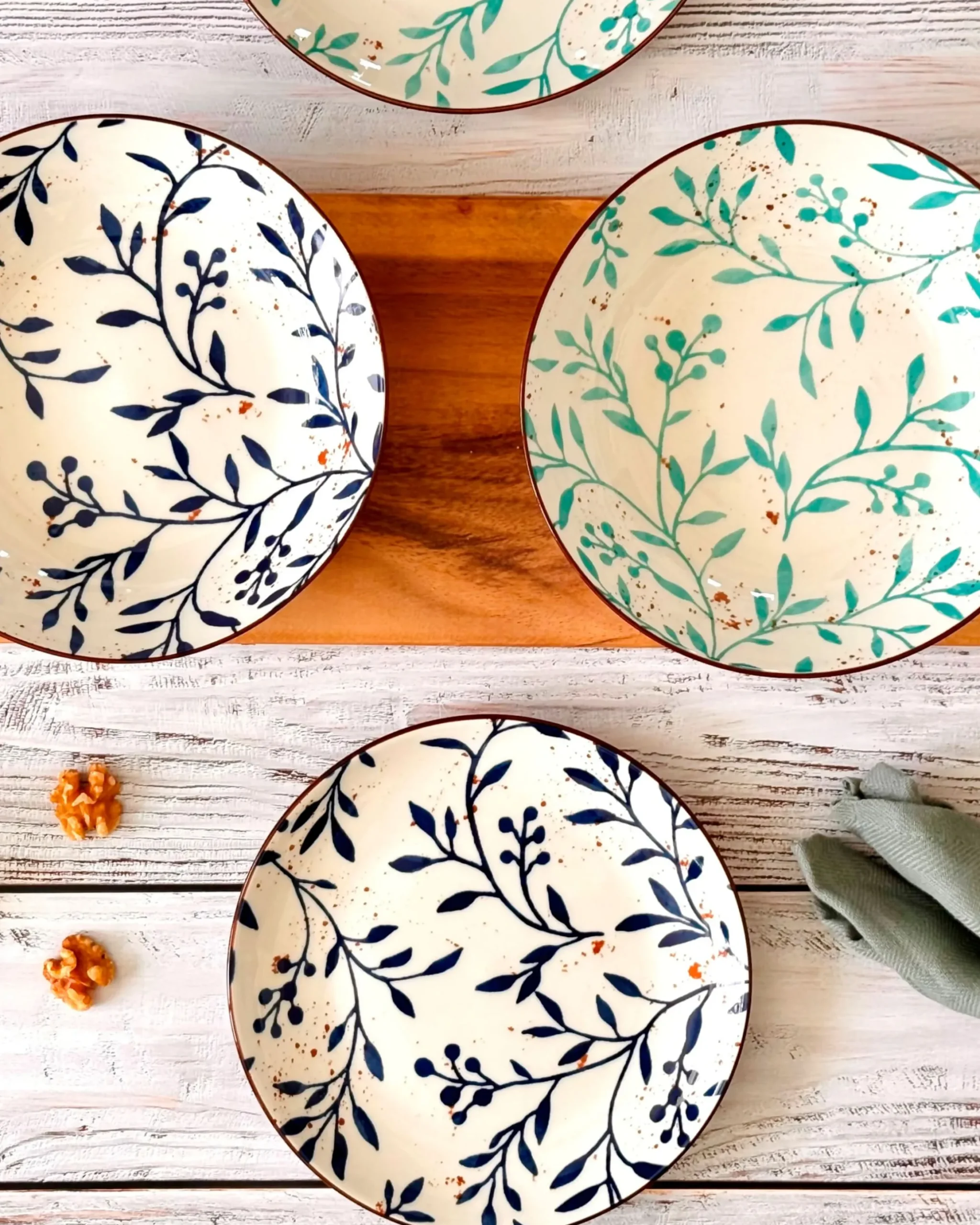 Teller Set, Porzellan Olive Türkis