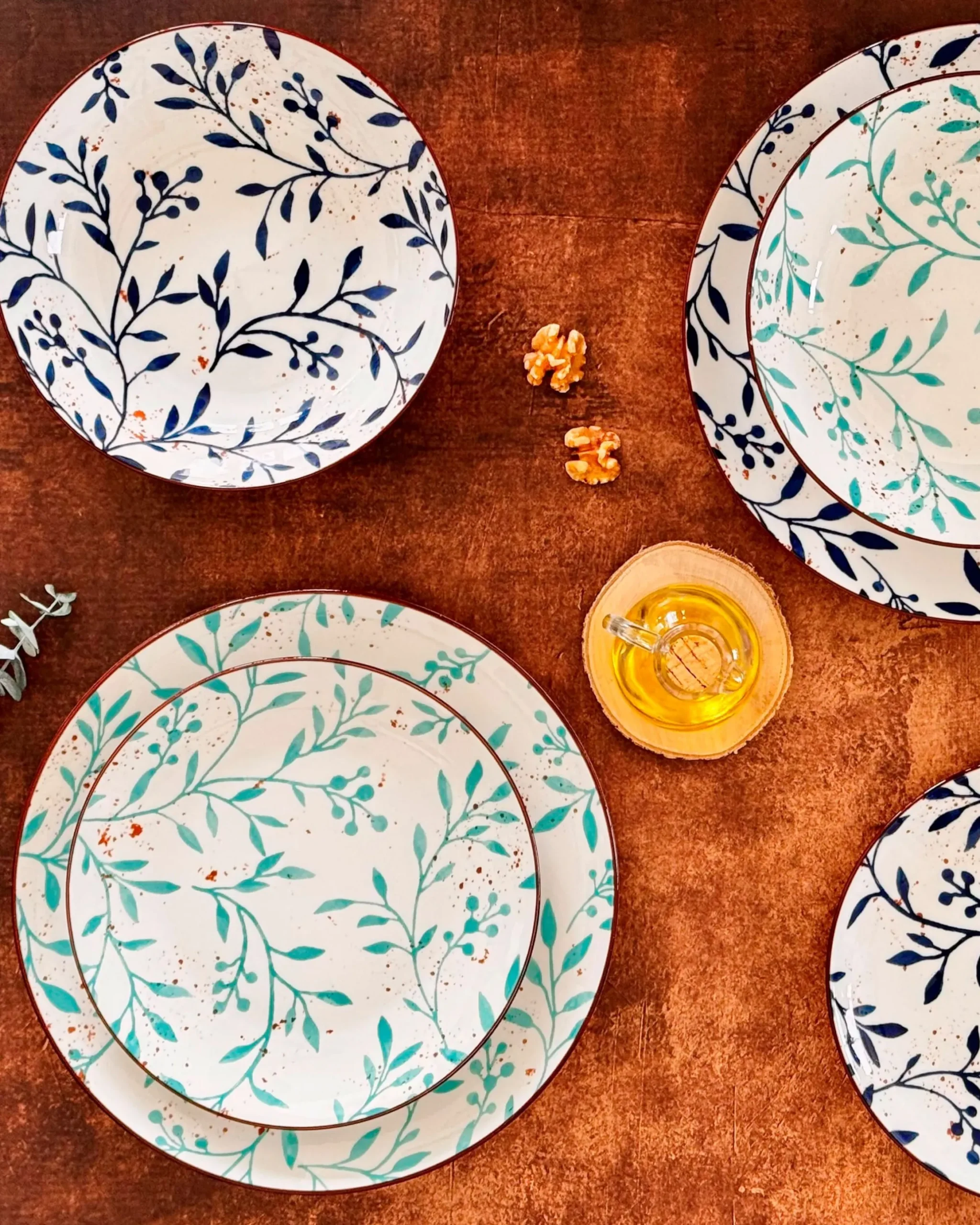 Teller Set, Porzellan Olive Türkis
