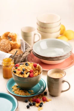 Teller-Set, Steingut Lumaca Olivgrün