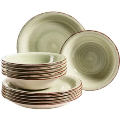 Teller-Set, Steingut Lumaca Olivgrün