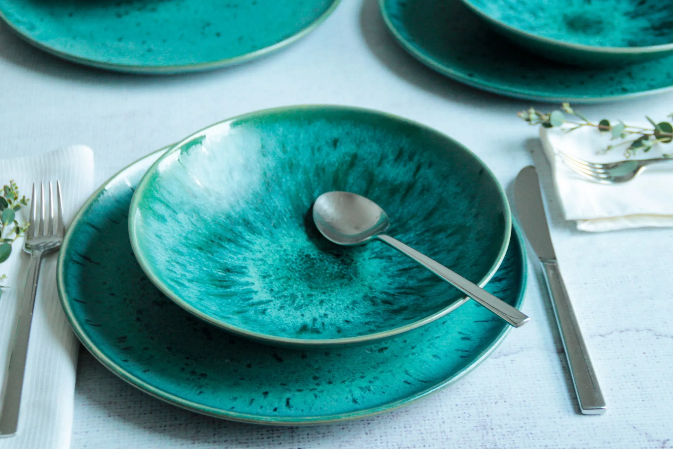 Teller Set, Steinzeug Carellia Blau