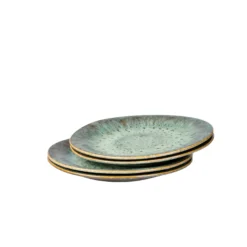 Teller-Set, Steinzeug Flussufer blau, grün, braun