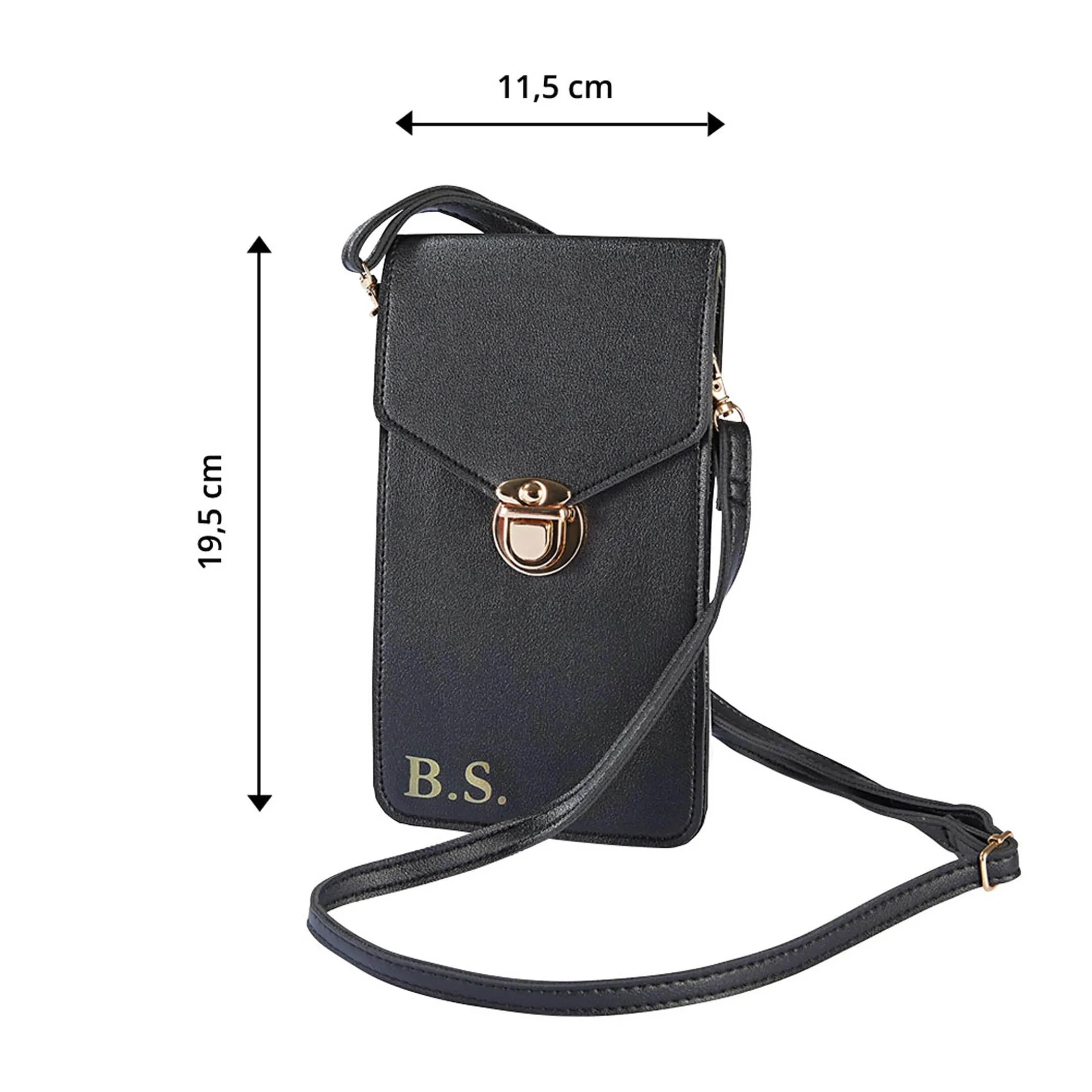 Touchscreen-Tasche "Ida" personalisiert mit Initialen schwarz