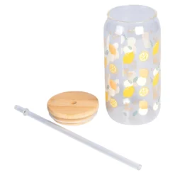 Trinkglas mit Strohhalm & Deckel, 500 ml Zitrone