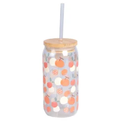 Trinkglas mit Strohhalm & Deckel, 500 ml Orange