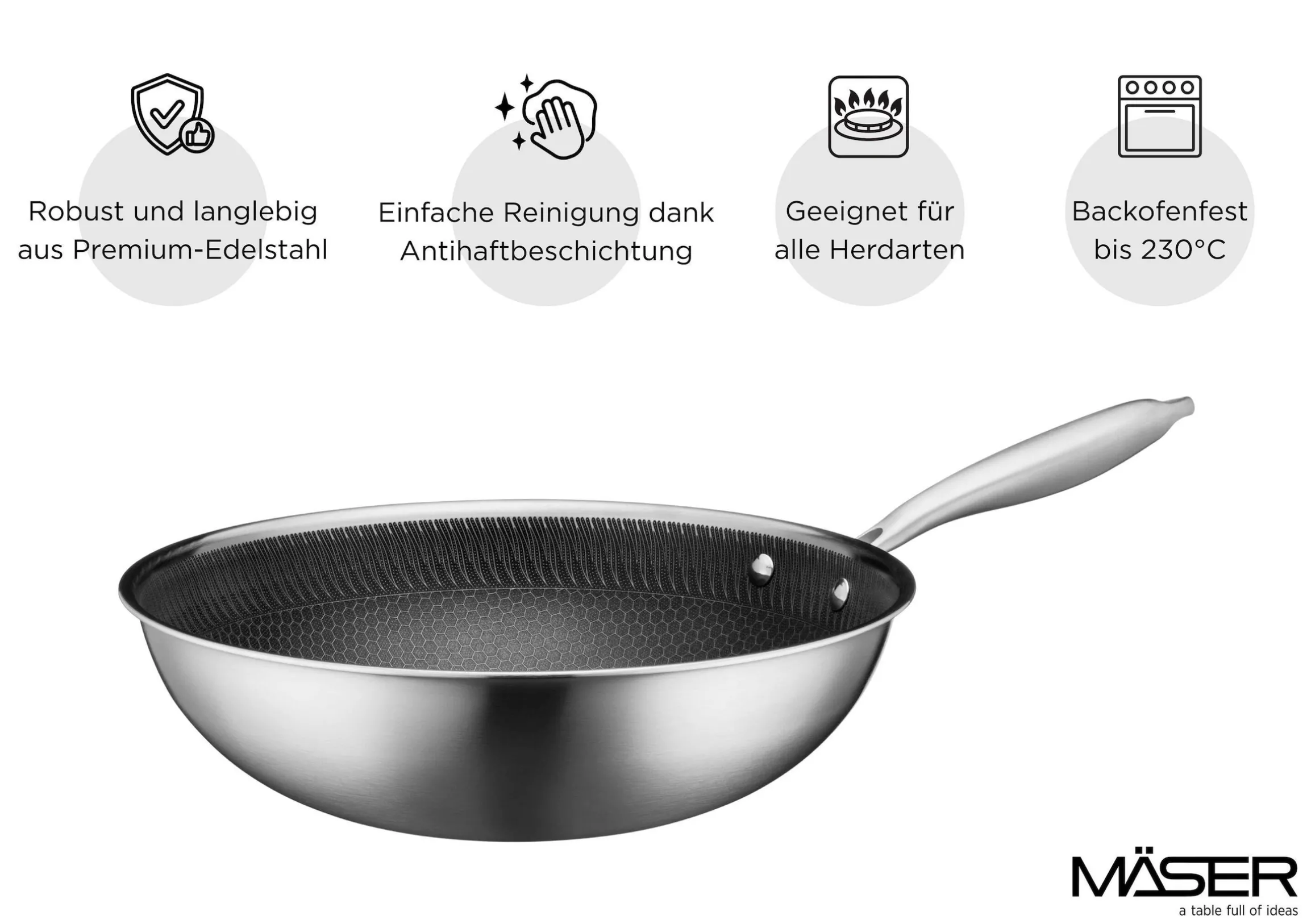 Wok 30 cm, Edelstahl Hestia Keramik